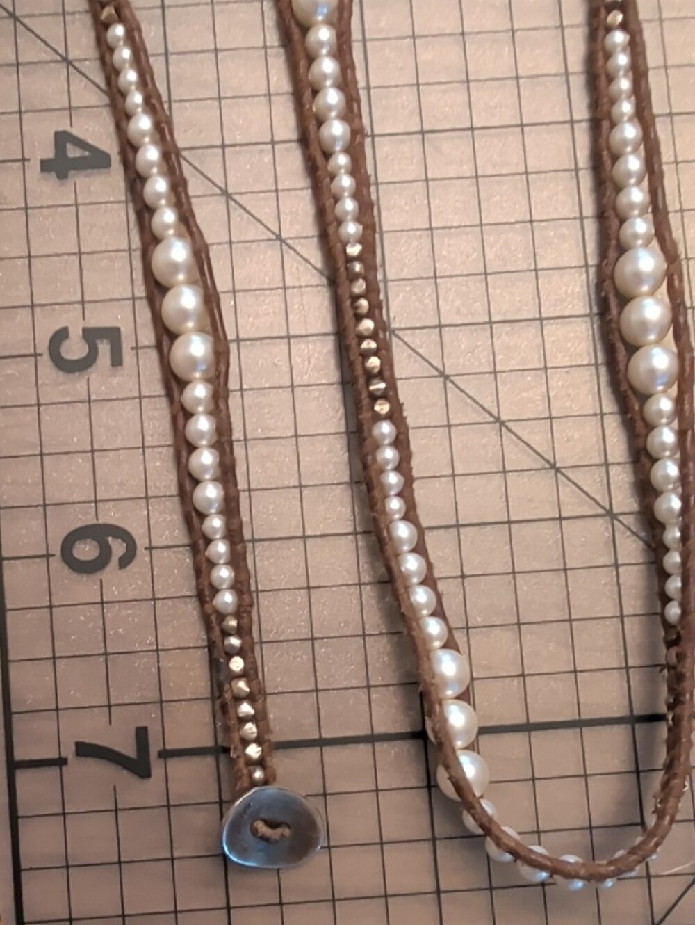 Chan Luu Brown Leather Wrap Bracelet with White Pearls - Picture 6 of 8